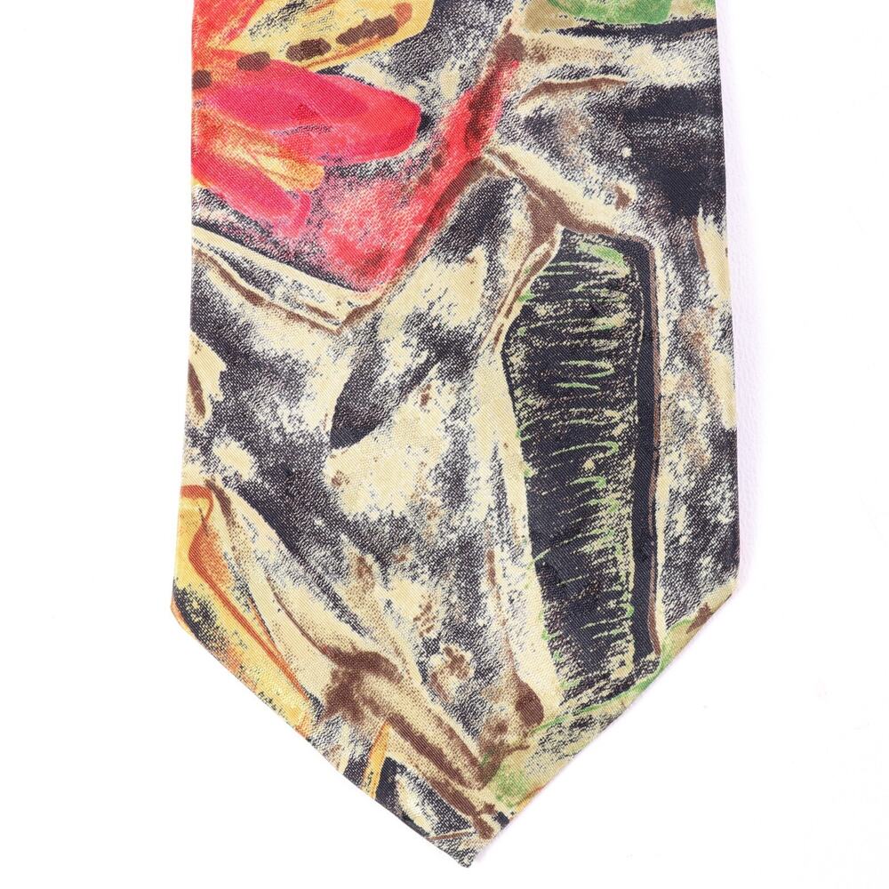 Vintage Index Tie Mens 55 in Red Green Charcoal Abstract Floral Wide